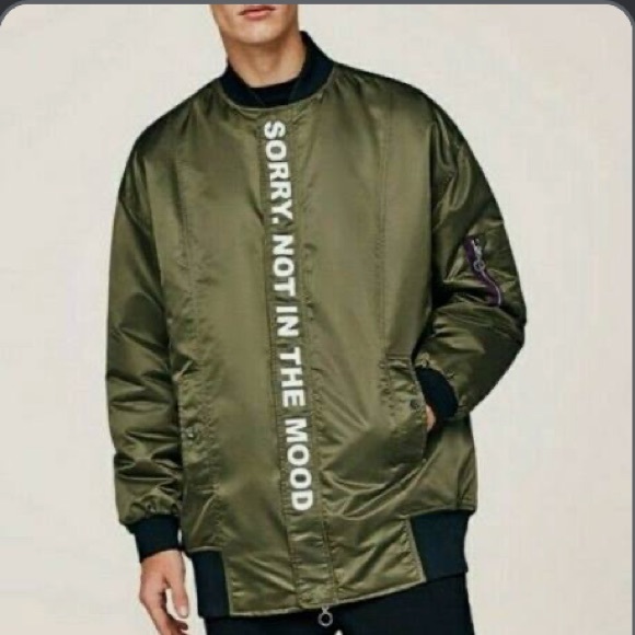 Mens Zara green bomber jacket “not in the mood” - Picture 8 of 8